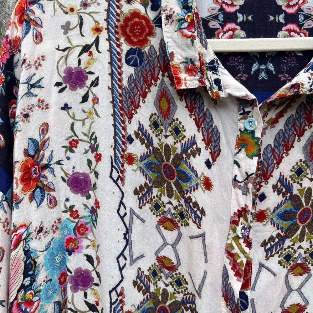 Johnny Was Multicolor Floral Button-Front Tunic - Picture 3 of 8